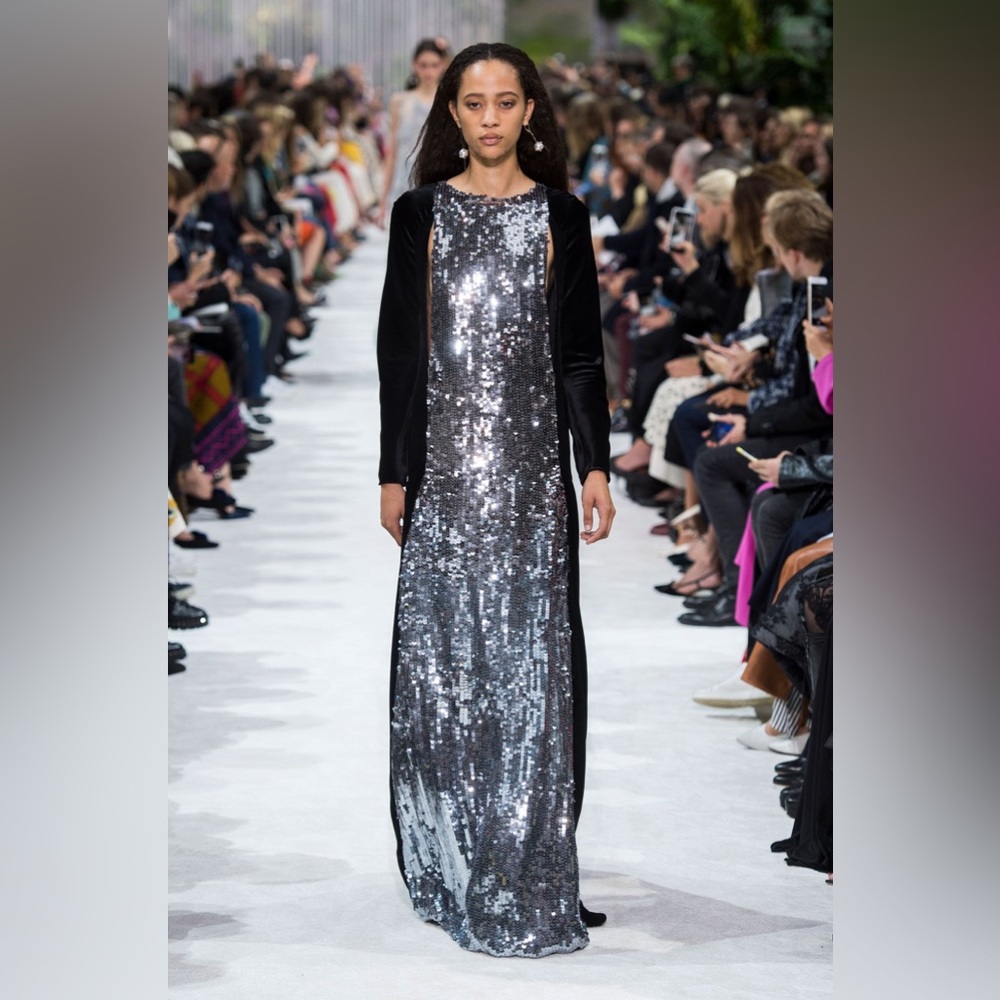 VALENTINO RUNWAY BLACK SILVER SEQUIN LONG SLEEVE GOWN DRESS IT 40